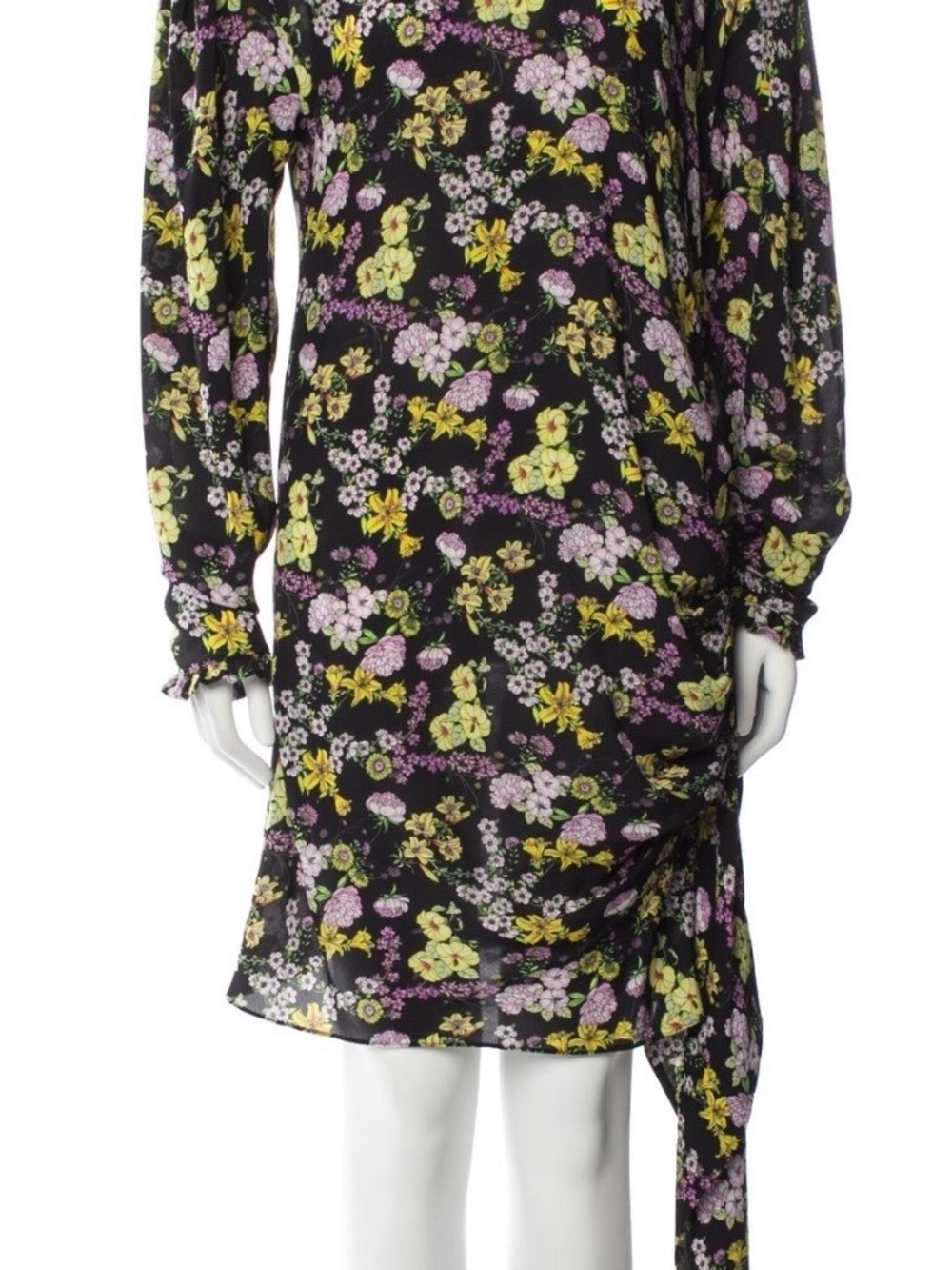 Magda Butrym Black Floral Mini Dress with Yellow & Lavender Blooms